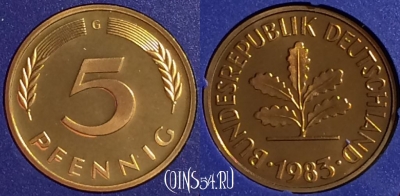 Германия 5 пфеннигов 1987 G, KM# 107, PROOF, 401o-022
