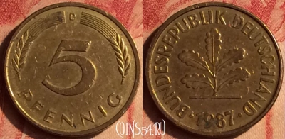 Германия 5 пфеннигов 1987 года D, KM# 107, 436-126
