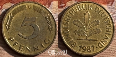 Германия 5 пфеннигов 1987 D, KM# 107, 440s-025