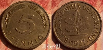 Германия 5 пфеннигов 1987 года F, KM# 107, 436-128