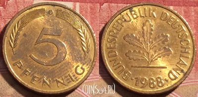 Германия 5 пфеннигов 1988 года D, KM# 107, 065c-045