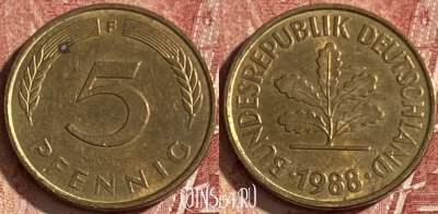 Германия 5 пфеннигов 1988 F, KM# 107, 075q-088