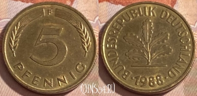 Германия 5 пфеннигов 1988 F, KM# 107, 393r-098