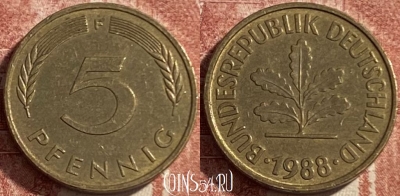 Германия 5 пфеннигов 1988 F, KM# 107, 485р-070 ♛
