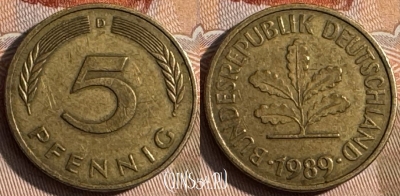 Германия 5 пфеннигов 1989 D, KM# 107, 144s-073