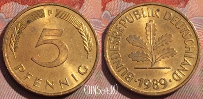 Германия 5 пфеннигов 1989 года F, KM# 107, 260a-141