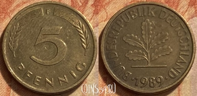 Германия 5 пфеннигов 1989 F, KM# 107, 307q-049