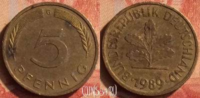Германия 5 пфеннигов 1989 года G, KM# 107, 043n-053