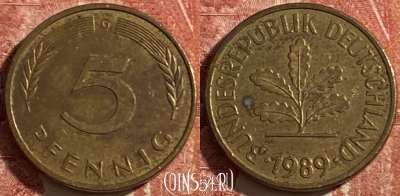 Германия 5 пфеннигов 1989 года G, KM# 107, 476р-051