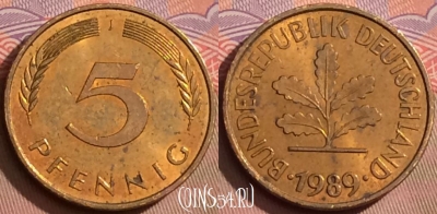 Германия 5 пфеннигов 1989 года J, KM# 107, 085l-020