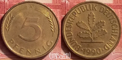 Германия 5 пфеннигов 1990 года A, KM# 107, 061m-110