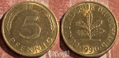 Германия 5 пфеннигов 1990 F, KM# 107, 082s-130