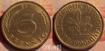Германия 5 пфеннигов 1990 года F, KM# 107, 311n-015
