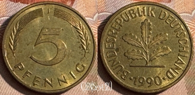 Германия 5 пфеннигов 1990 J, KM# 107, 243s-099