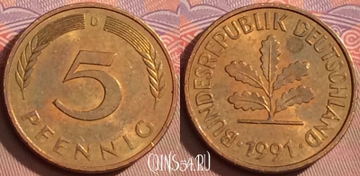 Германия 5 пфеннигов 1991 года D, KM# 107, 092l-012