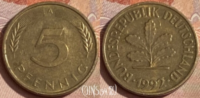Германия 5 пфеннигов 1992 A, KM# 107, 389p-131