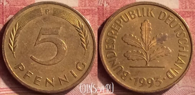 Германия 5 пфеннигов 1993 года F, KM# 107, 142m-006