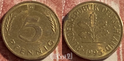 Германия 5 пфеннигов 1993 G, KM# 107, 484р-101