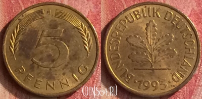 Германия 5 пфеннигов 1993 года J, KM# 107, 334n-049