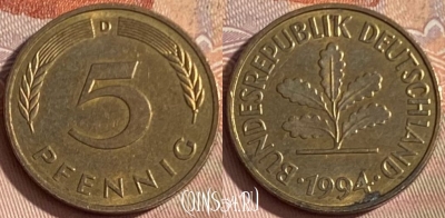 Германия 5 пфеннигов 1994 D, KM# 107, 389p-058