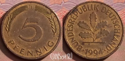 Германия 5 пфеннигов 1994 года J, KM# 107, 093l-117