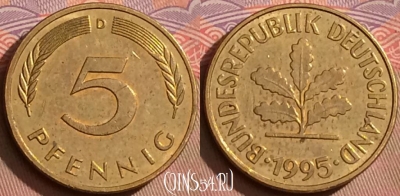 Германия 5 пфеннигов 1995 года D, KM# 107, 092l-071