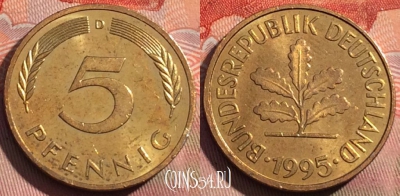 Германия 5 пфеннигов 1995 года D, KM# 107, 271a-034