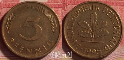 Германия 5 пфеннигов 1995 года F, KM# 107, 234j-035