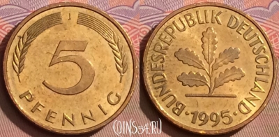 Германия 5 пфеннигов 1995 года J, KM# 107, 084l-139