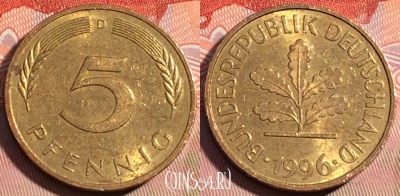 Германия 5 пфеннигов 1996 года D, KM# 107, 082c-062