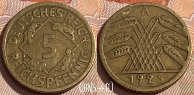 Германия 5 рейхспфеннигов 1925 A, KM# 39, 289q-023