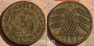 Германия 5 рейхспфеннигов 1925 A, KM# 39, 291q-048