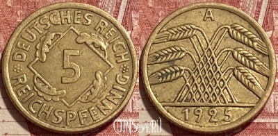 Германия 5 рейхспфеннигов 1925 A, KM# 39, 406q-106