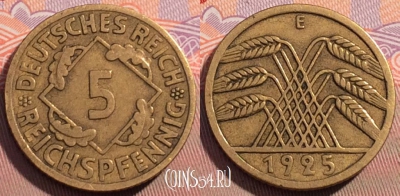 Германия 5 рейхспфеннигов 1925 E, KM# 39, 103c-020