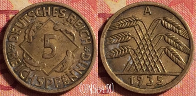 Германия 5 рейхспфеннигов 1935 A, KM# 39, 168j-013
