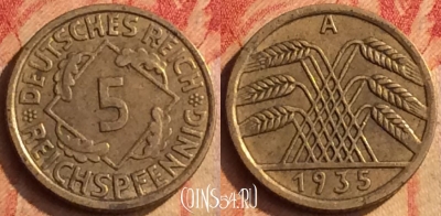 Германия 5 рейхспфеннигов 1935 A, KM# 39, 201o-037