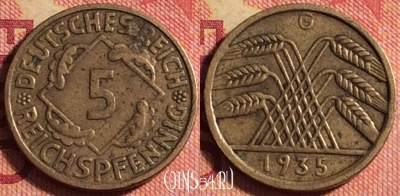 Германия 5 рейхспфеннигов 1935 G, KM# 39, 168j-070