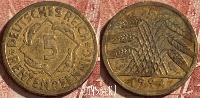 Германия 5 рентенпфеннигов 1924 A, KM# 32, 074q-018