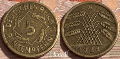 Германия 5 рентенпфеннигов 1924 A, KM# 32, 289q-030
