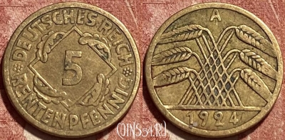 Германия 5 рентенпфеннигов 1924 A, KM# 32, 388q-037
