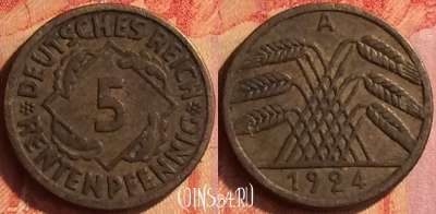 Германия 5 рентенпфеннигов 1924 года A, KM# 32, 438o-089