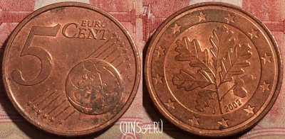 Германия 5 центов 2002 года J, KM# 209, 214-120