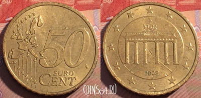 Германия 50 евроцентов 2002 года J, KM# 212, 093c-019