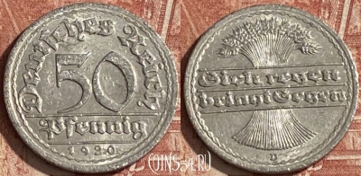 Германия 50 пфеннигов 1920 D, KM# 27, 152r-025