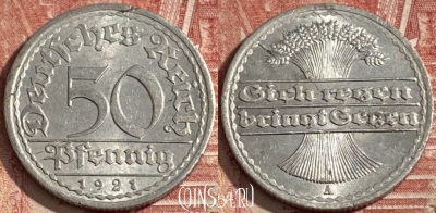 Германия 50 пфеннигов 1921 A, KM# 27, 277r-008