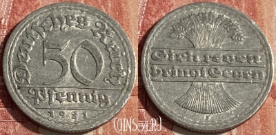 Германия 50 пфеннигов 1921 F, KM# 27, 416p-101