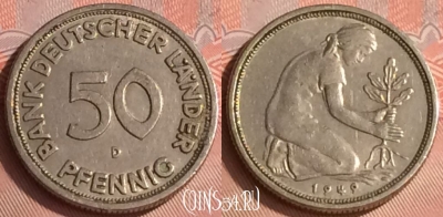 Германия 50 пфеннигов 1949 года D, KM# 104, 318o-035