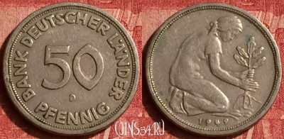 Германия 50 пфеннигов 1949 года D, KM# 104, 354o-057