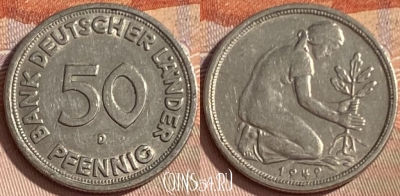 Германия 50 пфеннигов 1949 D, KM# 104, 389p-075