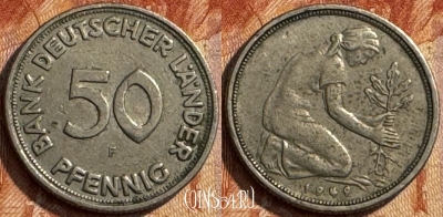 Германия 50 пфеннигов 1949 F, KM# 104, 281s-030